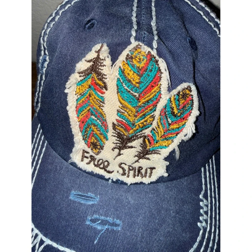 KBETHOS Vintage Free Spirit Feather Distressed Navy Blue Baseball Cap Hat
